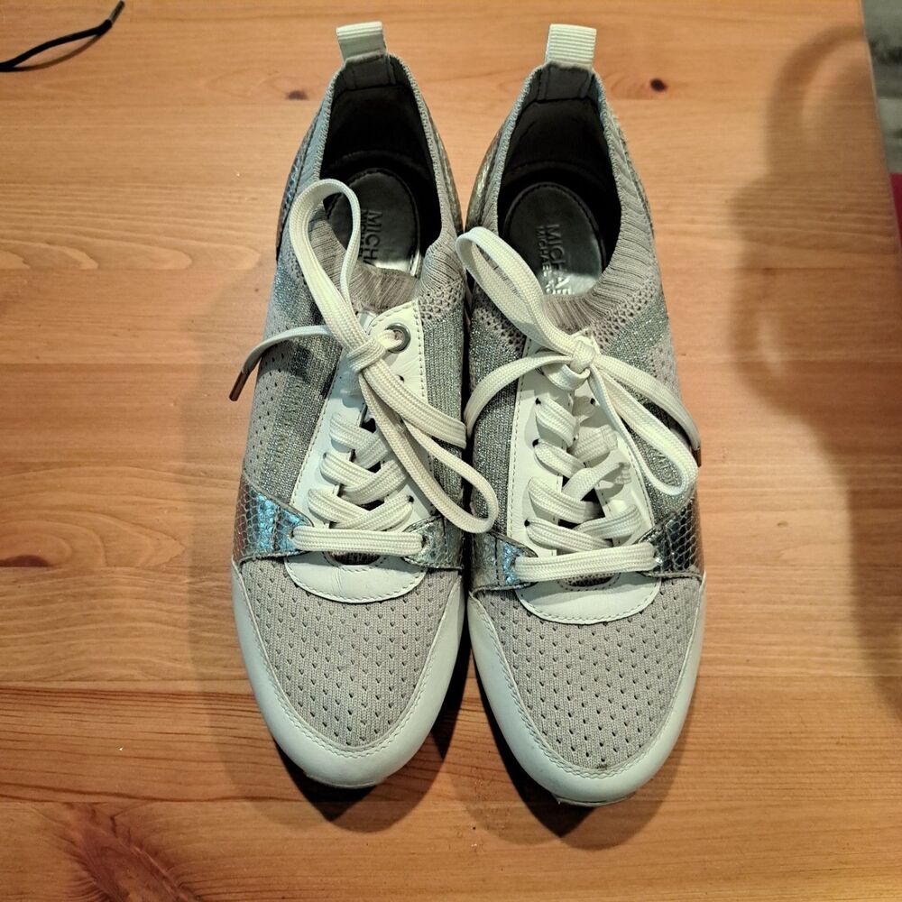 Michael Kors Billie Knit Trainer Silver/Gray Women's 7M